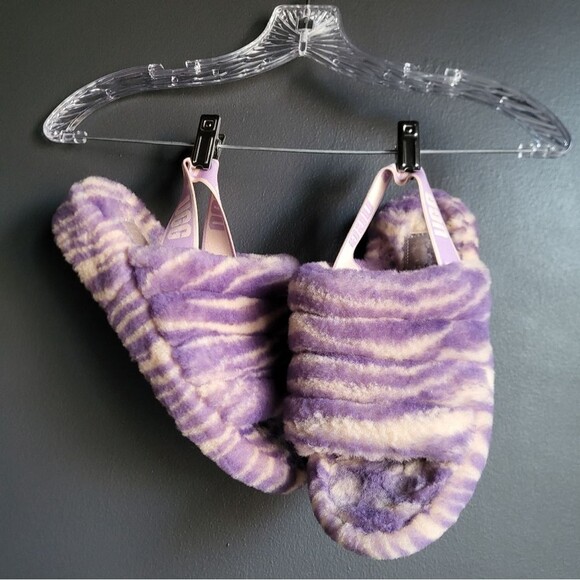 UGG FLUFF YEAH SLIDE Zebra Purple Cream SLIP ON SANDAL US 9 / EU 40 / UK 7 - Picture 8 of 15